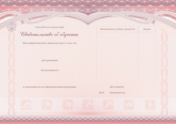 Свидетельство об окончании спортивной школы розовый