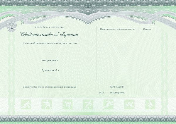 Свидетельство об окончании спортивной школы (зеленое)