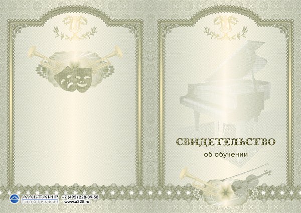 Бланк свидетельства для музыкальной школы