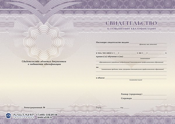 Бланк свидетельства для учебных учреждений "Сияние", сиреневый
