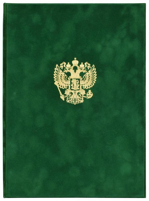 Папка зеленая бархатная с гербом РФ