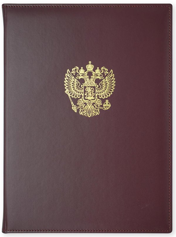 Папка из натуральной кожи с гербом РФ (золото) и прострочкой