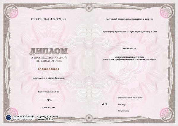 Бланк диплома о проф. переподготовке "Вектор", коричневый