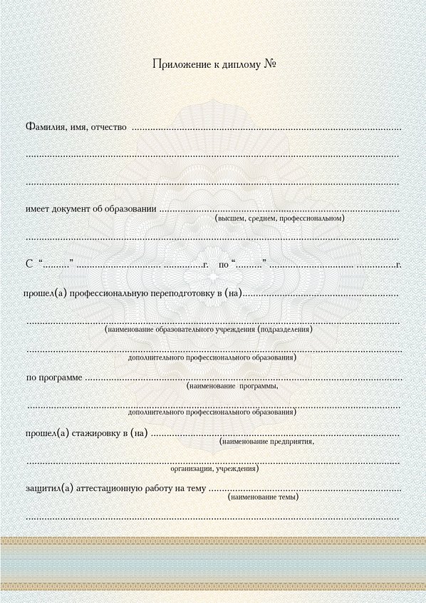 Приложение к диплому о профессиональной переподготовке