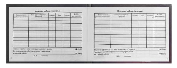 Зачетная книжка для СПО