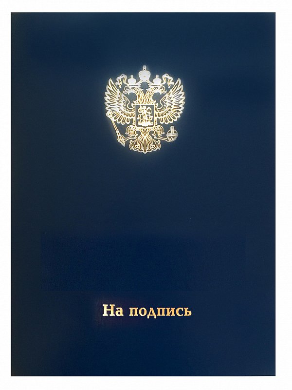 Папка на "На подпись" 23х32 см бумвинил синий с гербом