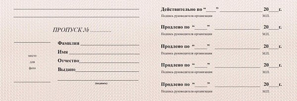 Вклейка в корочку ПРОПУСК