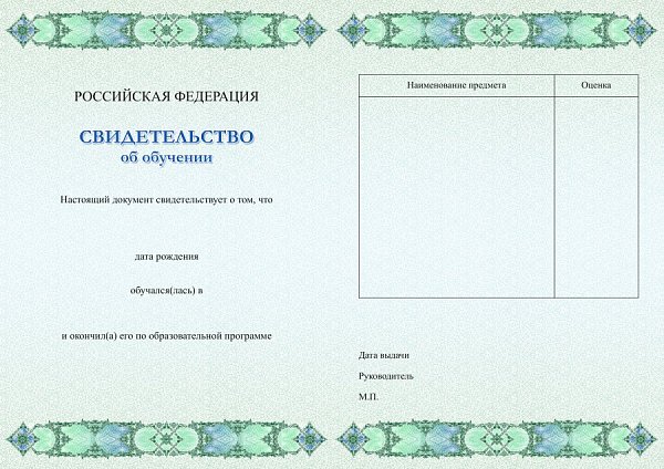 Бланк свидетельства об обучении_зеленый