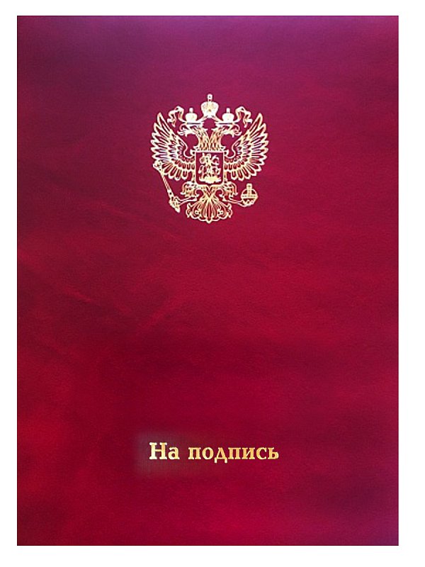 Папка на "На подпись" 23х32 см бумвинил бордовый с гербом