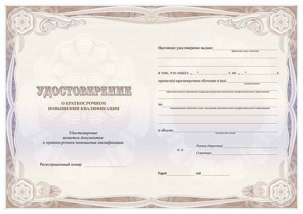 УДОСТОВЕРЕНИЕ Бланк для учебных учреждений
