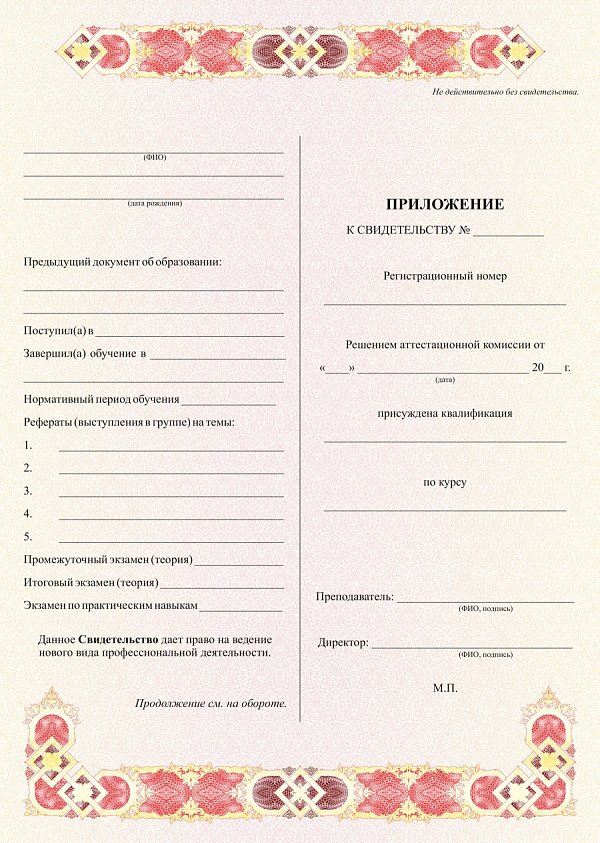 Приложение к свидетельству об обучении