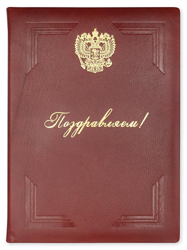 Папка из натуральной бордовой кожи с блинтовым и золотым тиснением